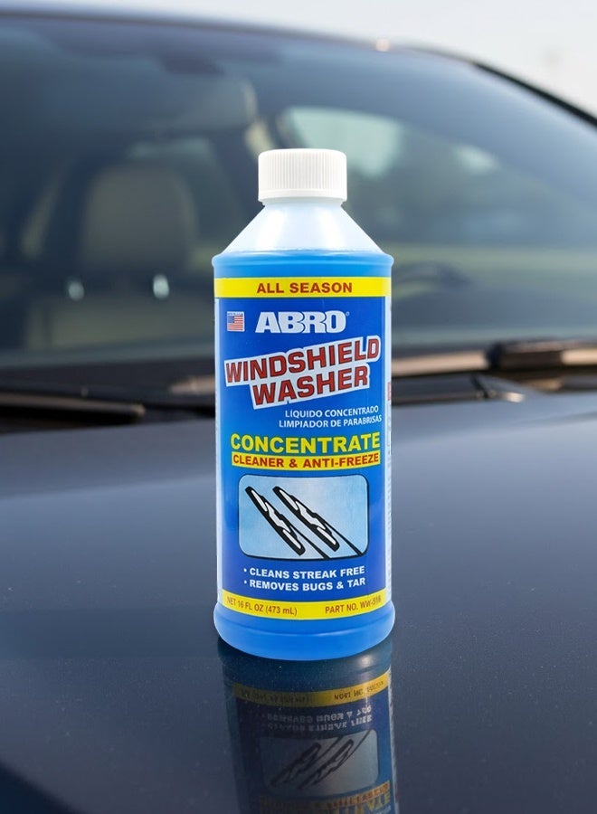 أبرو سائل تنظيف زجاج السيارة المركز 473 مل - منظف ومضاد للتجمد لجميع المواسم، يزيل الحشرات والقطران وفضلات الطيور وأوساخ الطريق، يوفر رؤية واضحة خالية من الخطوط، آمن على الزجاج والطلاء WW-516 - Image 1